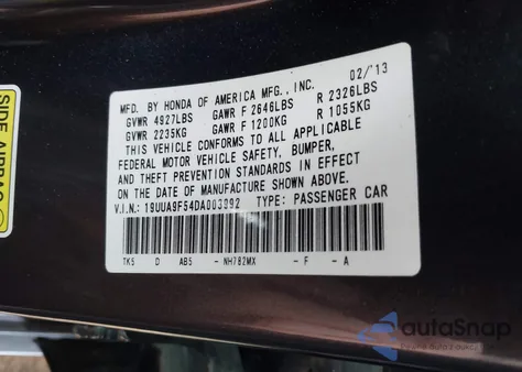 2013 Acura Tl 3.7 from USA, damaged, VIN 19UUA9F54DA003992